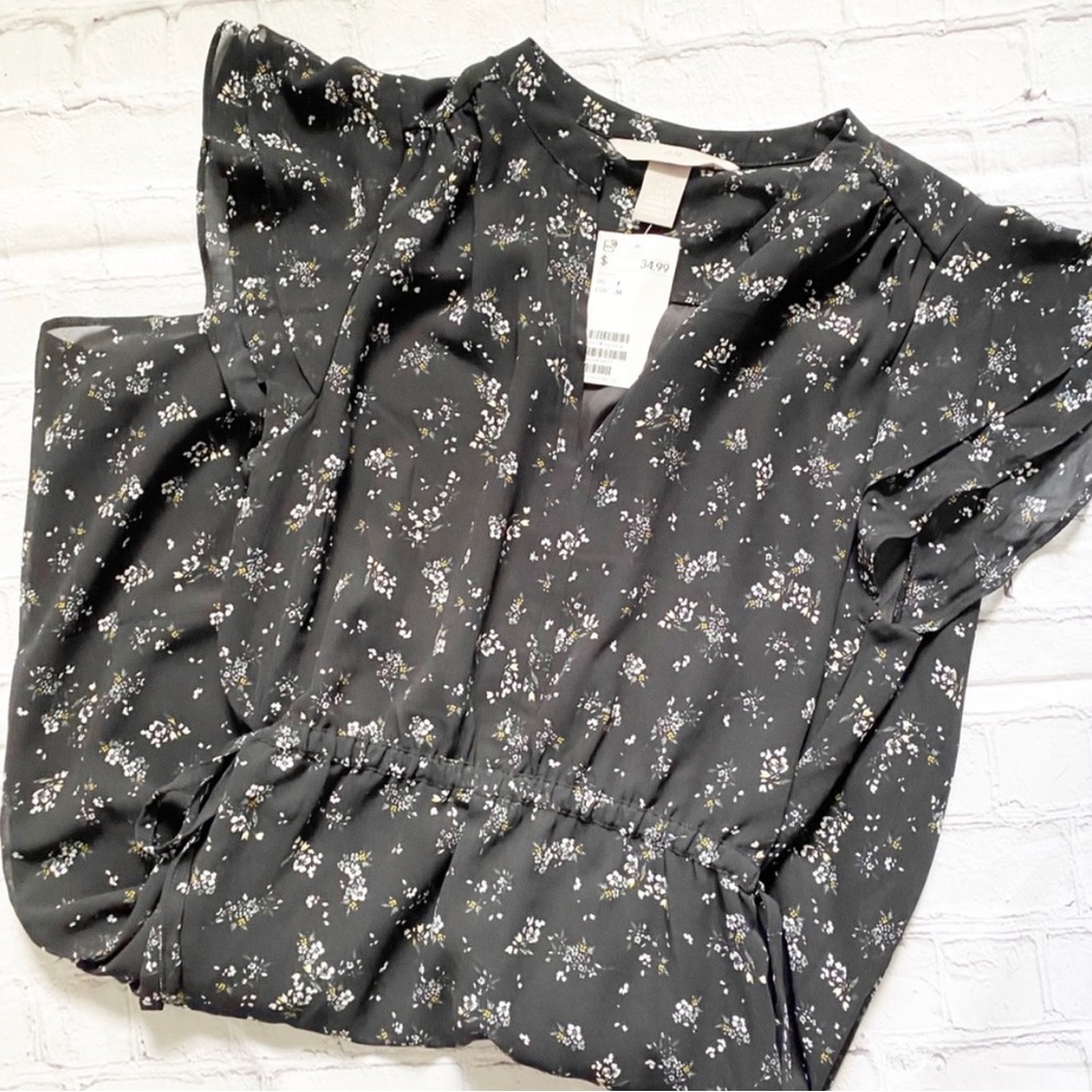 H&M Black & Floral Midi Dress